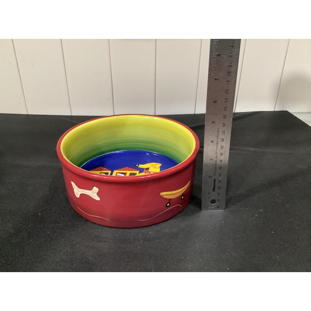 Naylor Designs 6" Ceramic Bowl Hand Painted Henriksen Cat and Dog Bowl